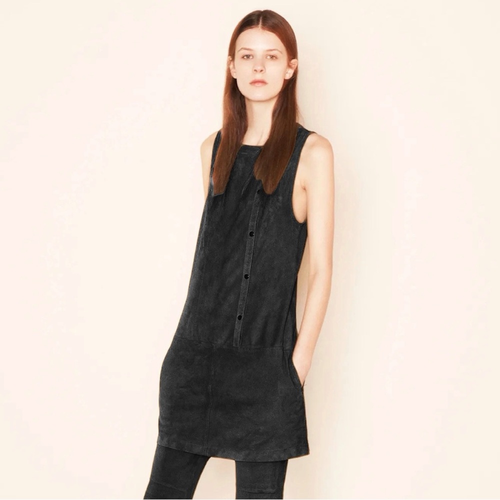 ELIZABETH AND JAMES Stanton Goat Leather Suede Mini Dress in Black
